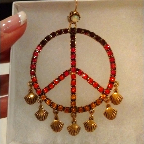 Betsey Johnson Jewelry - Peace earrings Betsy Johnson long crystal dangles 3" statement